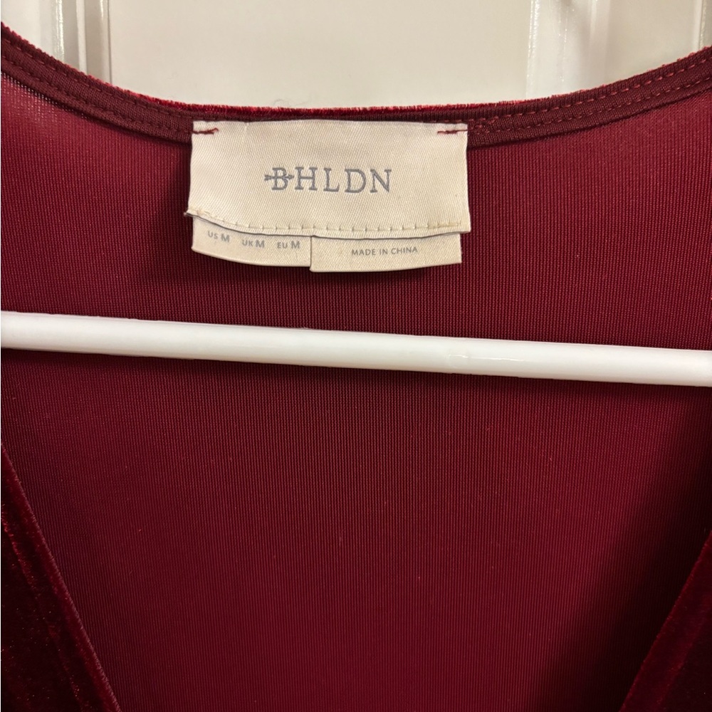BHLDN Velvet High Low Dress in Deep Red - Picture 3 of 5